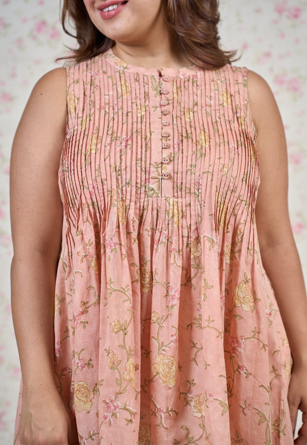 Diana Orange Sanganeri Mul Cotton A Line Short Top