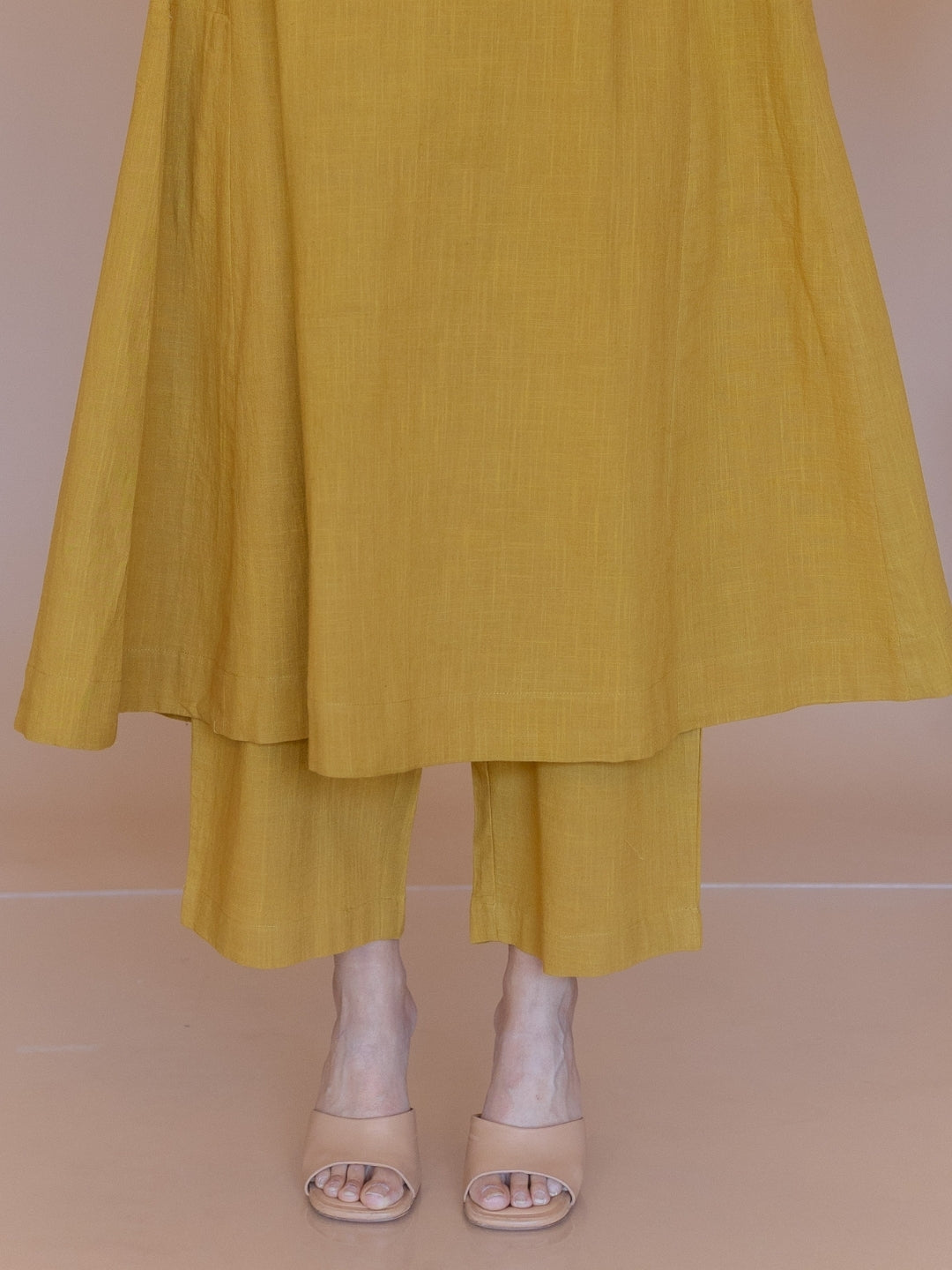 Yashi Yellow Solid Slub Cotton Straight Pant