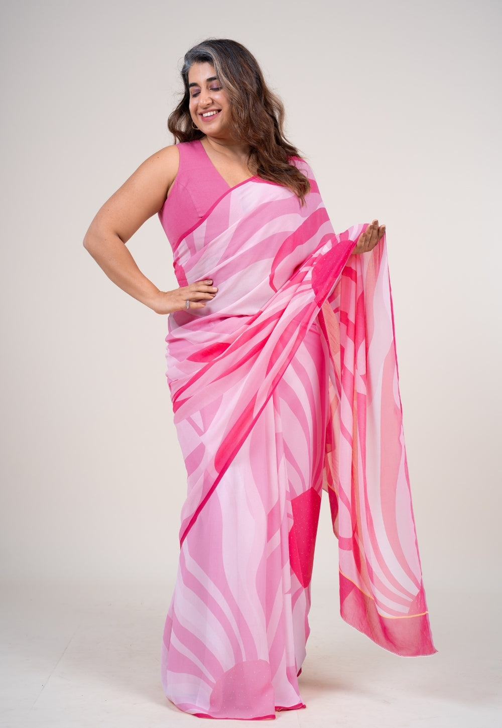 Vinisha Flamingo Pink Georgette Printed Saree