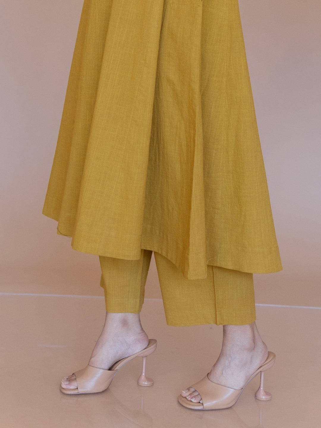 Yashi Yellow Solid Slub Cotton Straight Pant