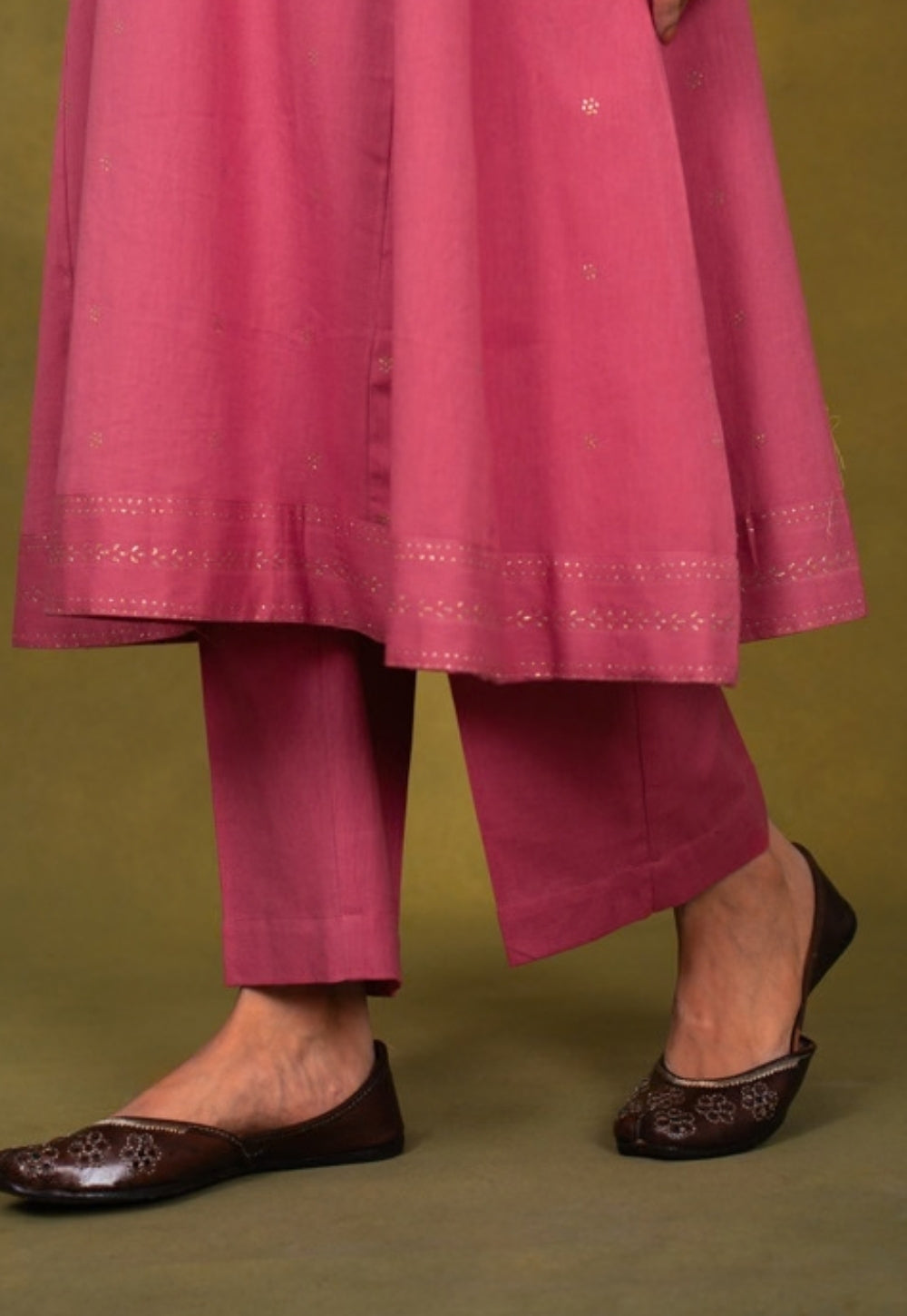 Sadia Pink Rogan Handblock Printed Cotton Kali Kurta Suit Set (Set of 3)