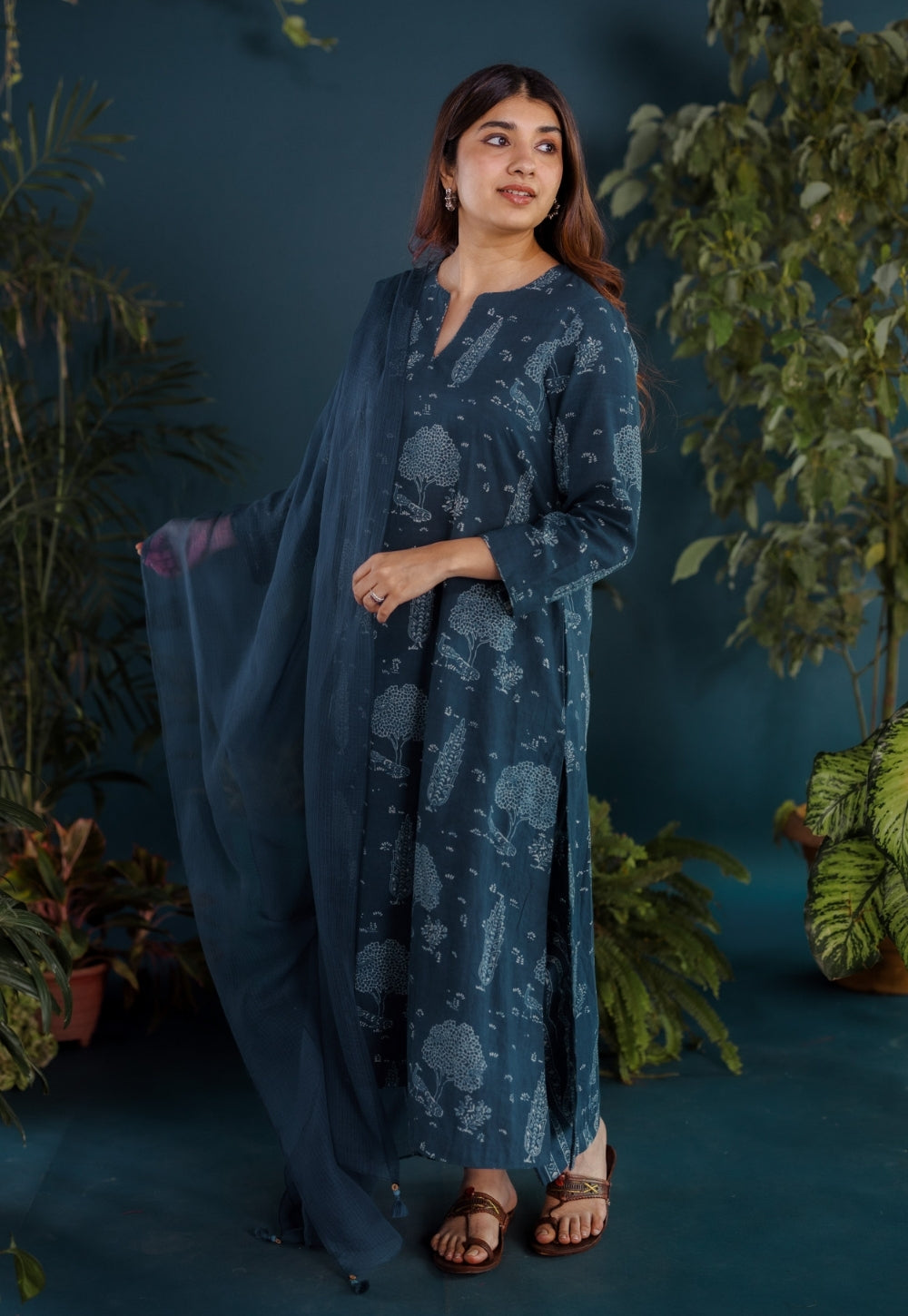 Blue Solid Kota Doria Cotton Dupatta