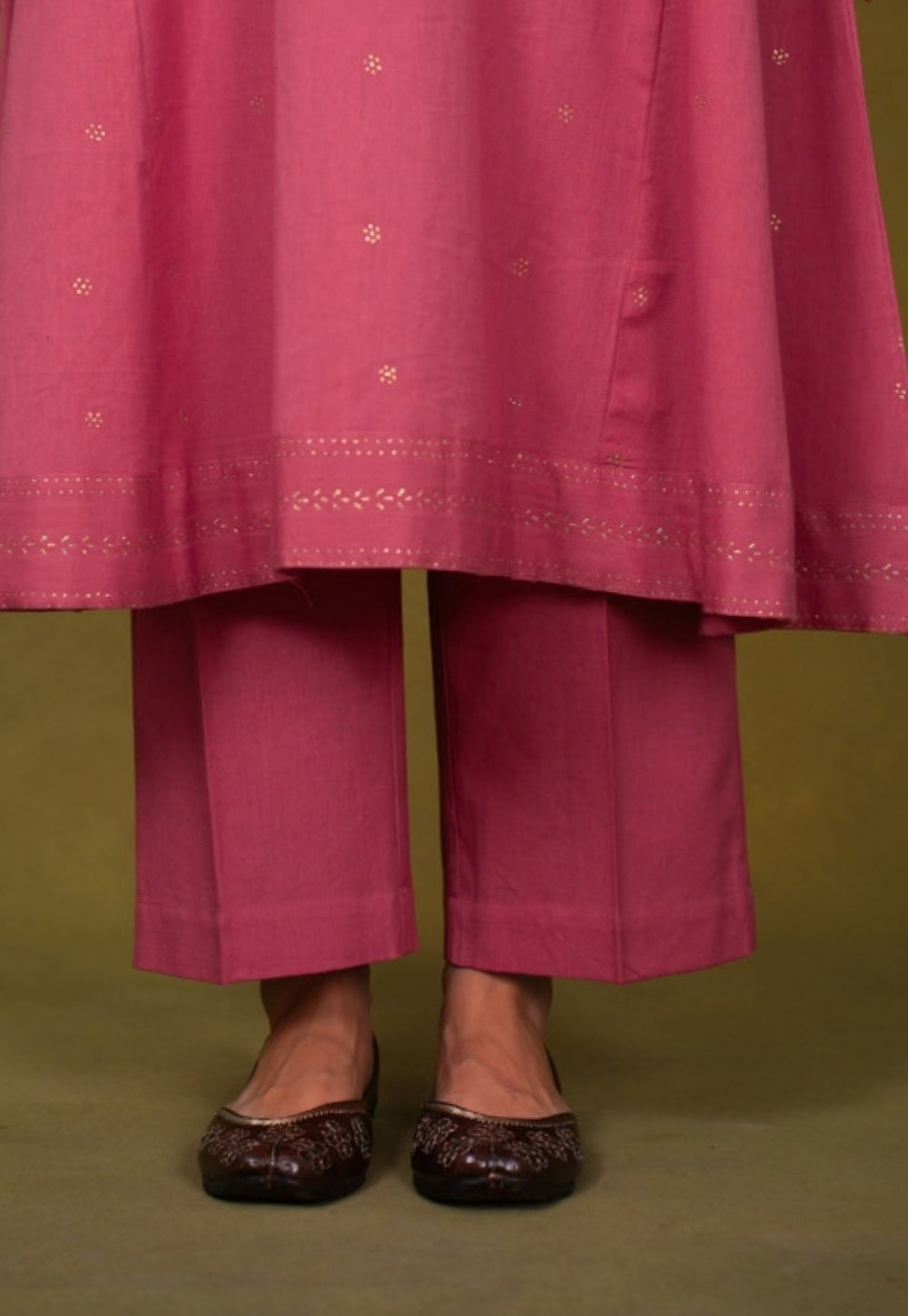 Sadia Pink Rogan Handblock Printed Cotton Kali Kurta Suit Set (Set of 3)