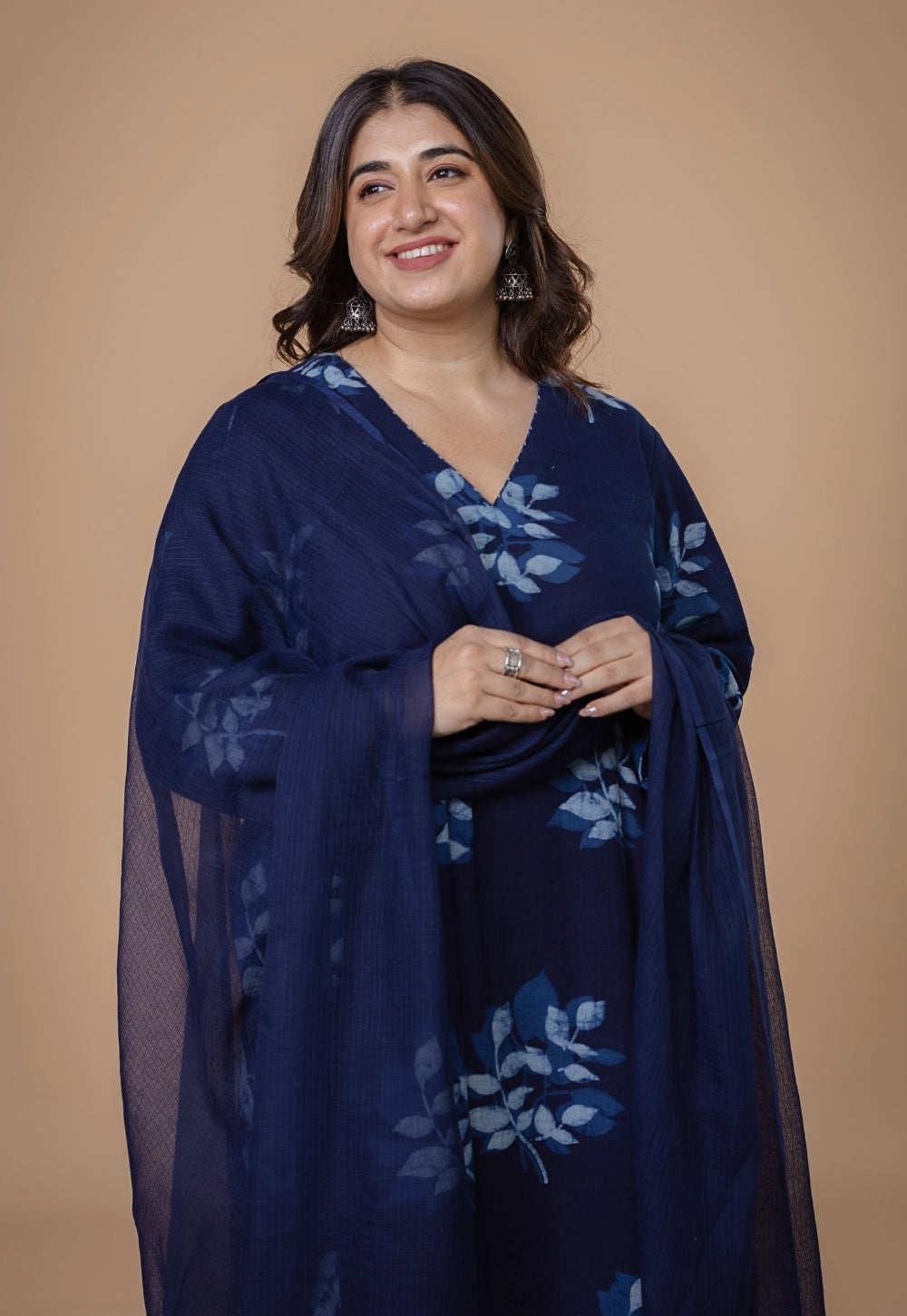 Blue Solid Kota Doria Dupatta with Tassels