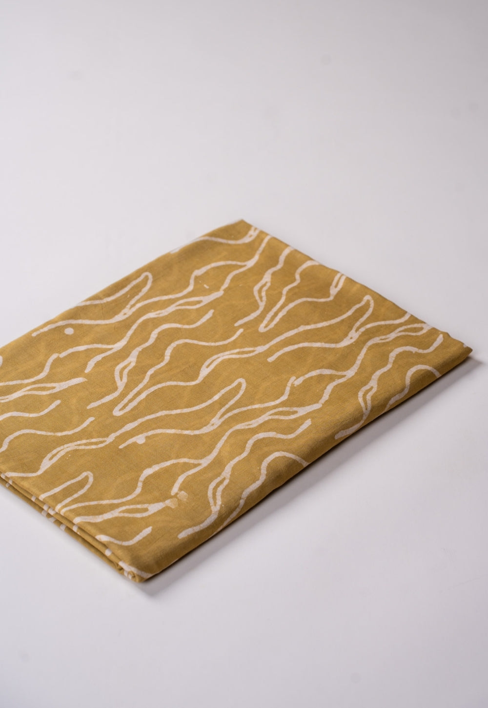 Green Wave Pattern Batik Handblock Printed Mul Fabric
