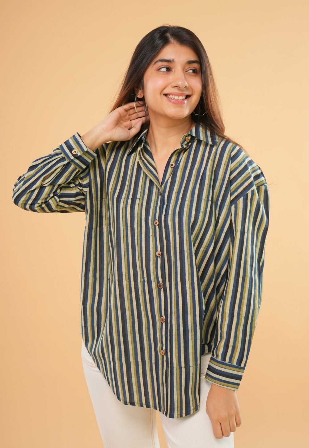 Ruhi Blue Ajrakh Cotton Straight Shirt