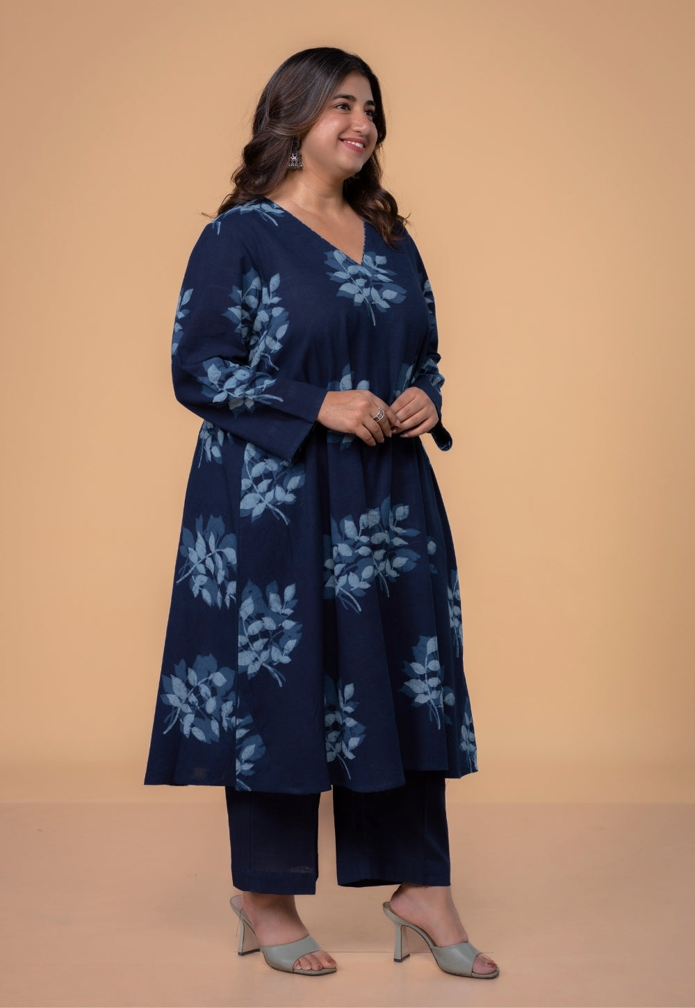 Shrusti Blue Dabu Slub Cotton A Line Kurta