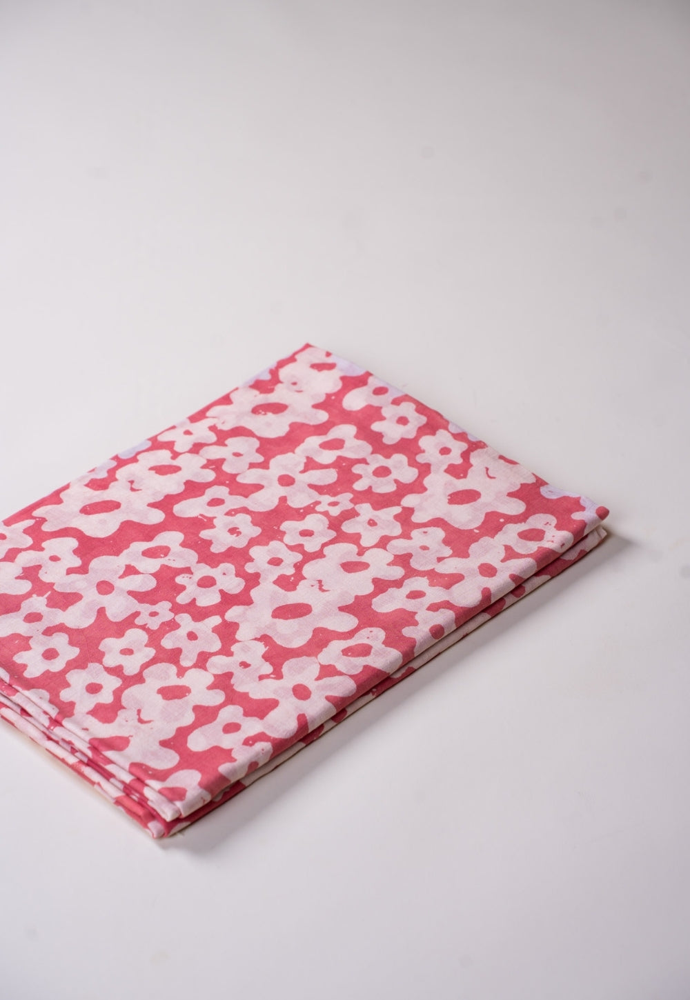 Pink Floral Batik Handblock Printed Mul Fabric
