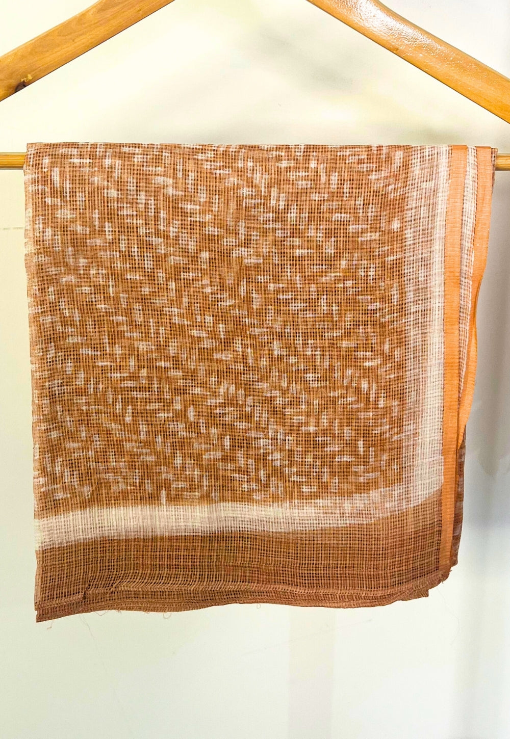 Orange Leaf Hand Block Print Kota Doria Cotton Dupatta