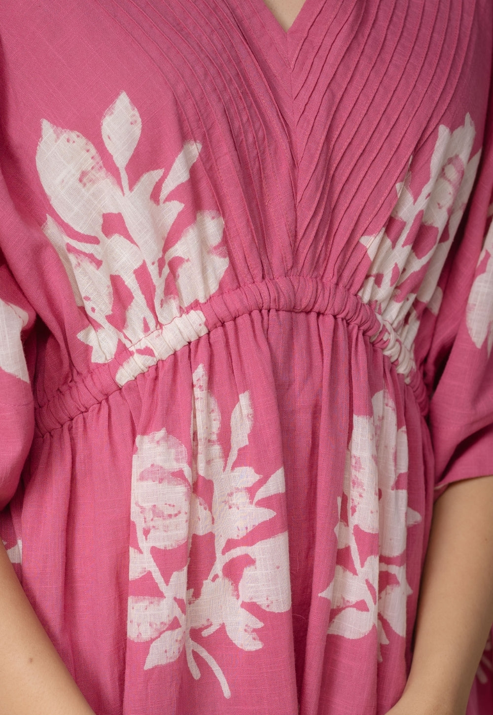 Jiana Pink Dabu Slub Cotton Kaftan Dress