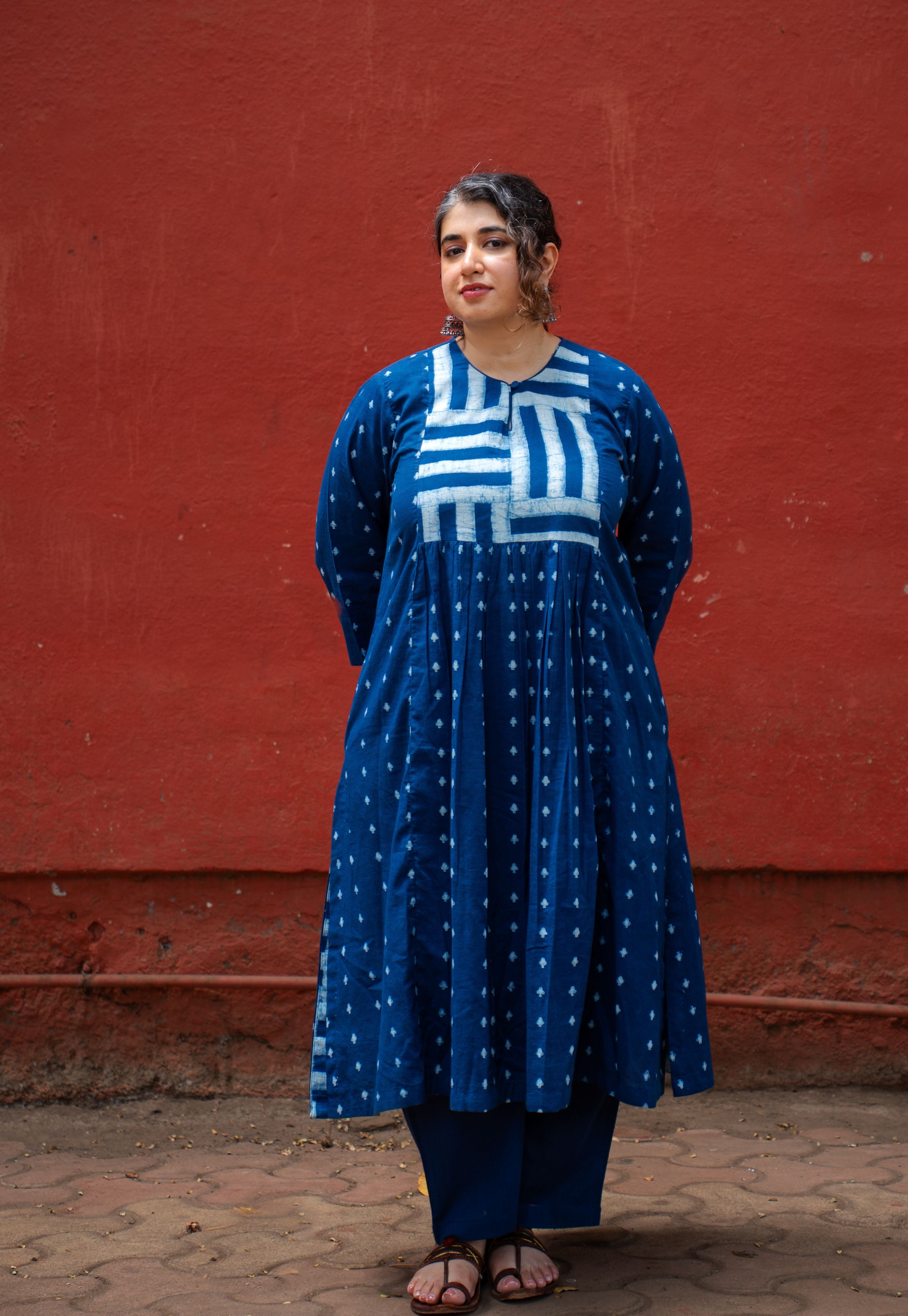 Shikha Blue Dabu Cotton Kali Kurta