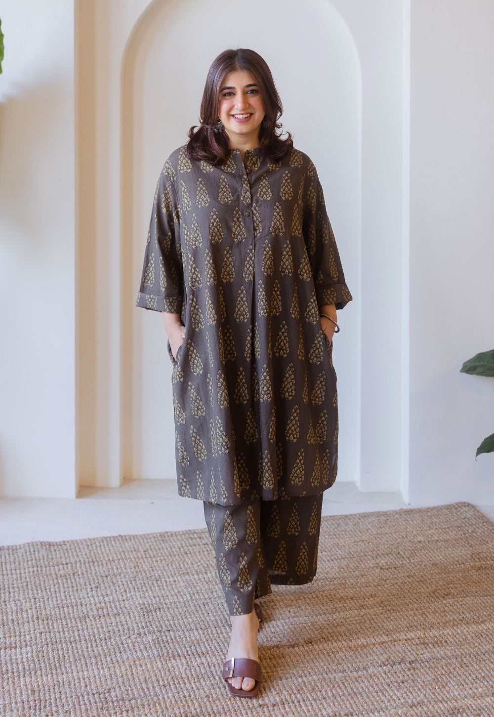 Ayaat Brown Ajrakh Cotton Anti-Fit Kurta