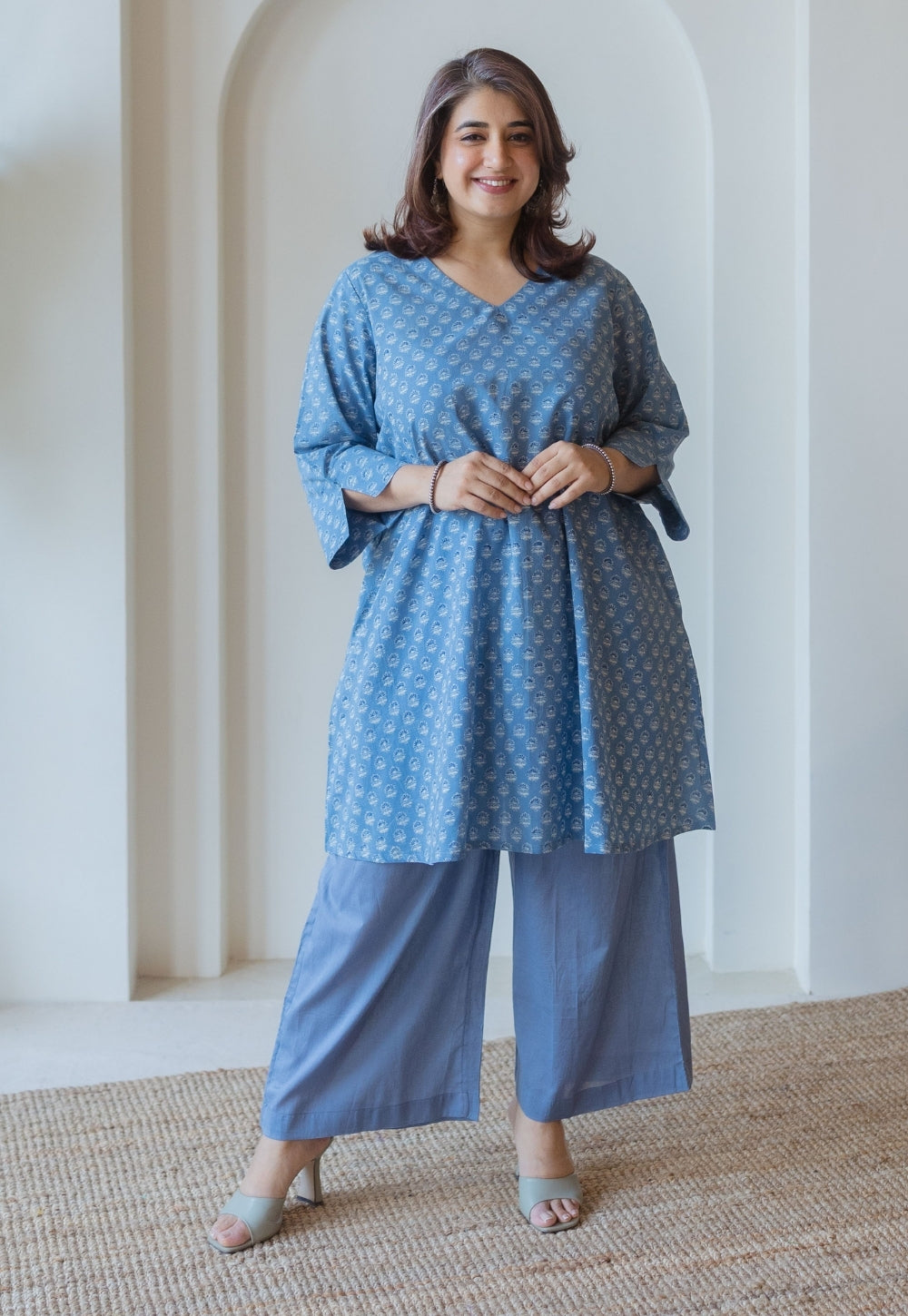 Shaili Blue Ajrakh Cotton A Line Kurta with Dupatta