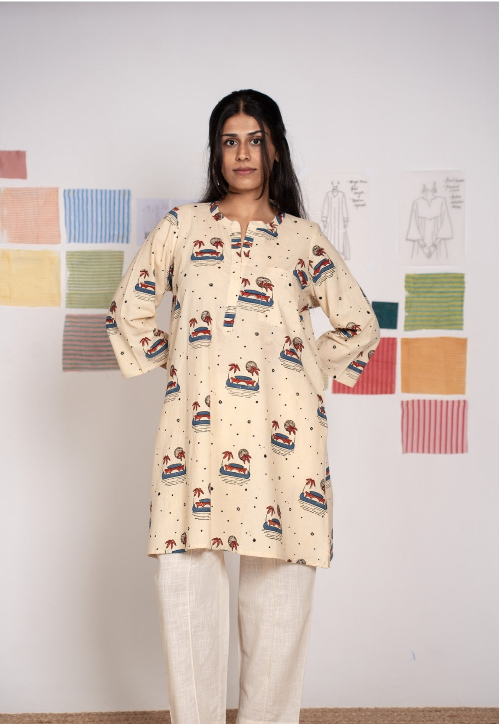 Gulzar White Ajrakh Cotton Straight Kurta