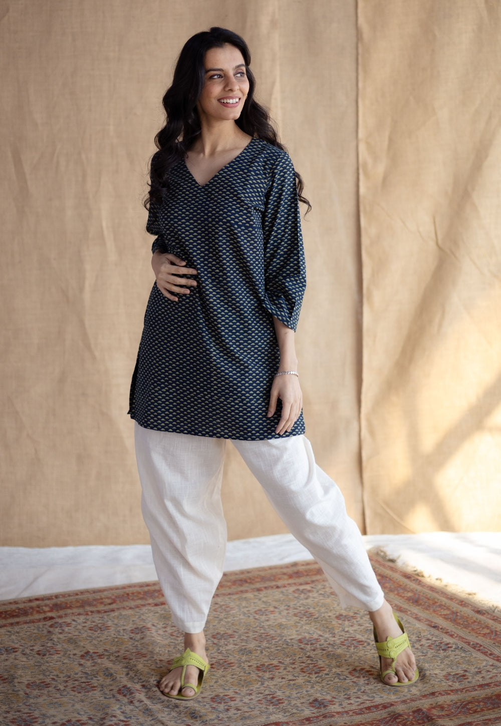 Sahar Indigo Ajrakh Cotton Straight Short Top