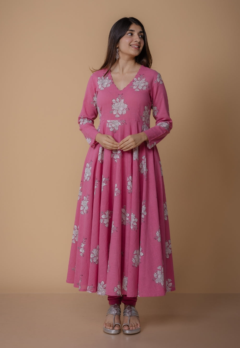 Miral Pink Solid Slub Cotton Churidar