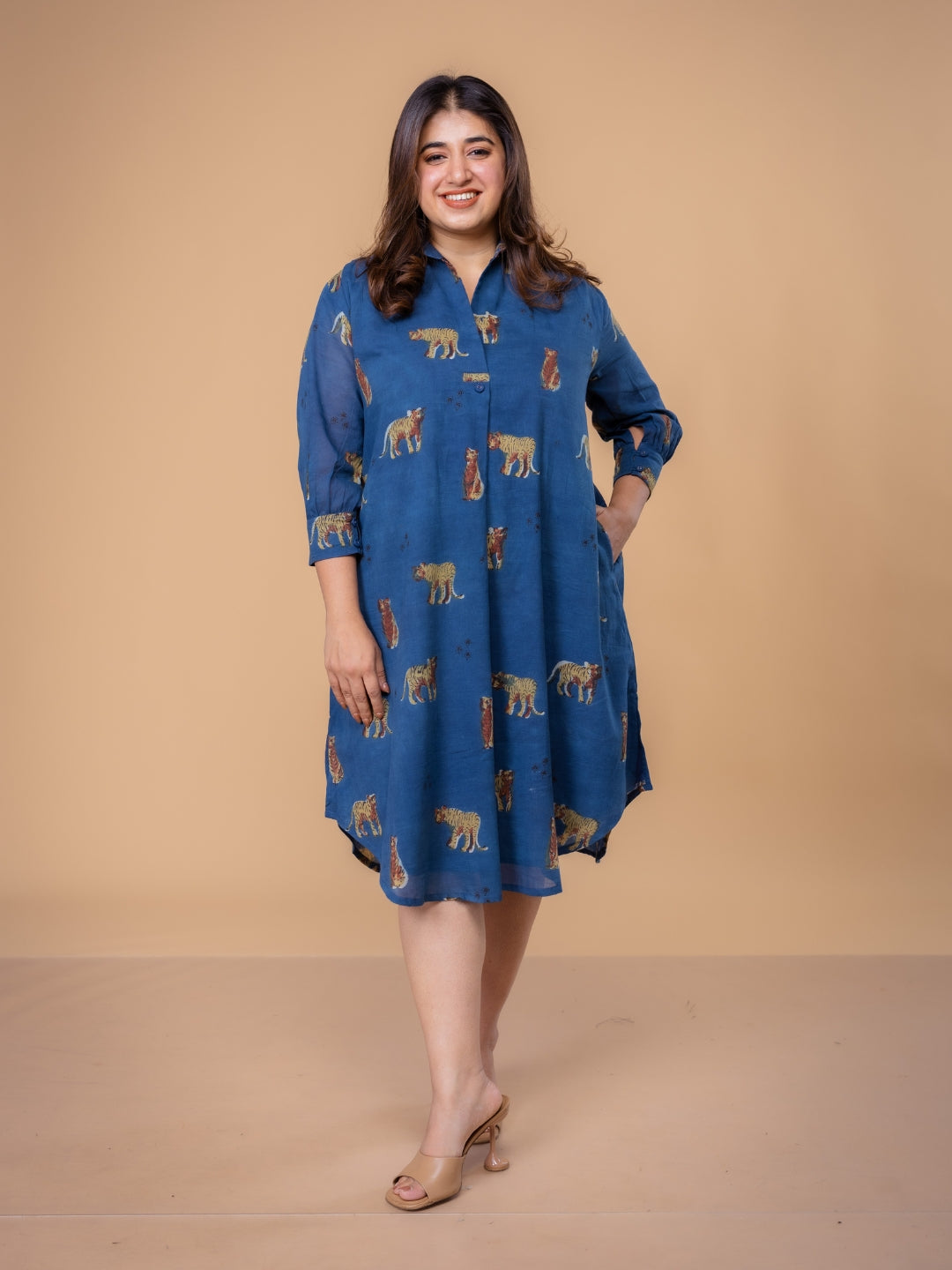 Ridah Blue Ajrakh Mul A Line Dress