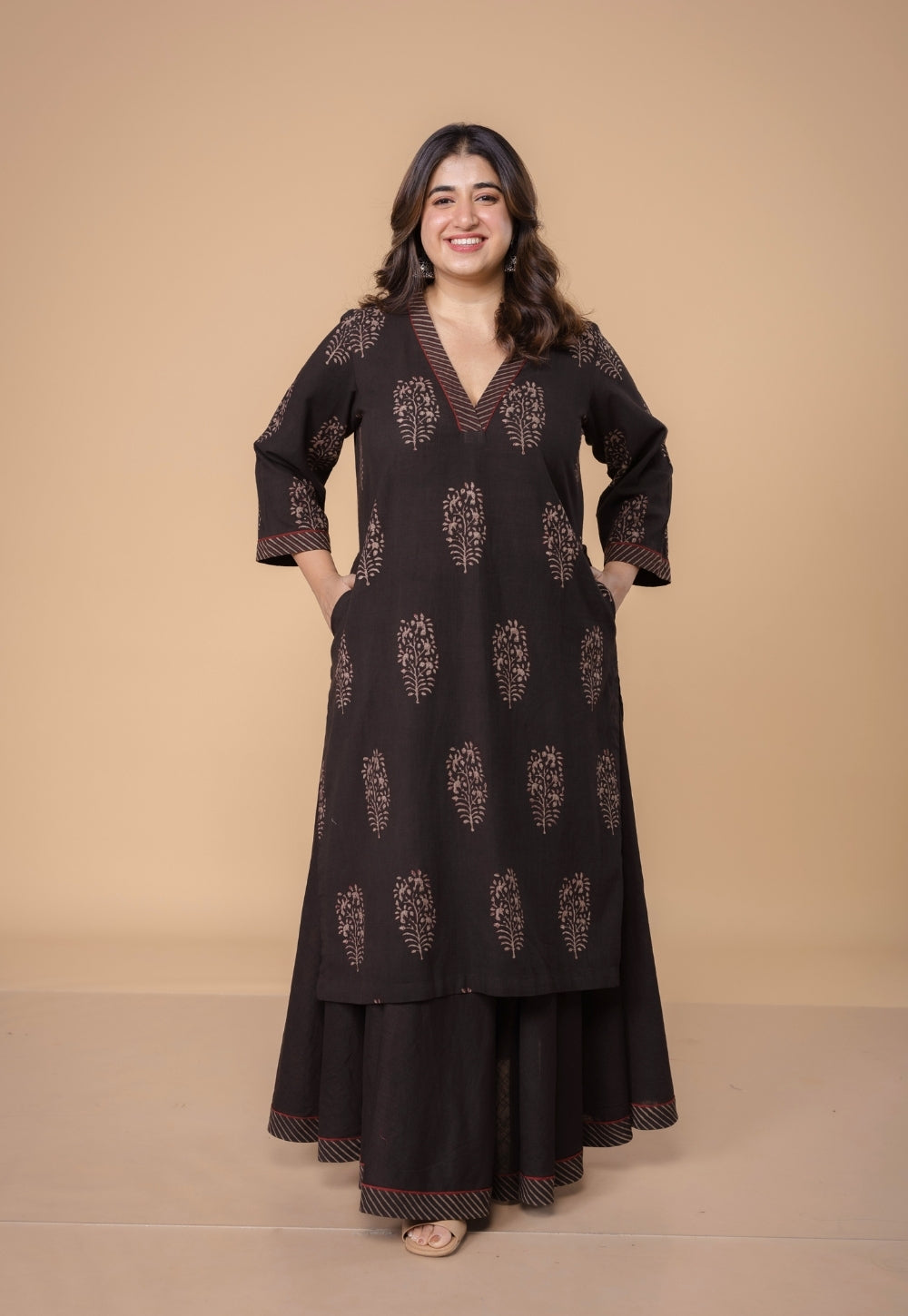 Zeenat Brown Dabu Slub Cotton Straight Kurta