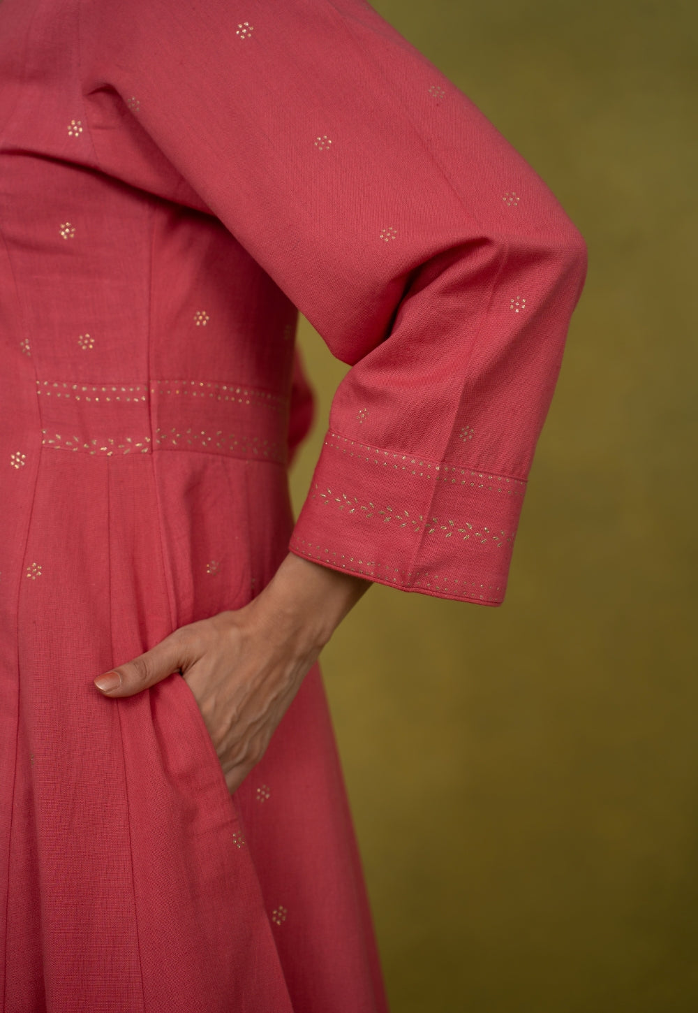 Sadia Pink Rogan Handblock Printed Cotton Kali Kurta Suit Set (Set of 3)