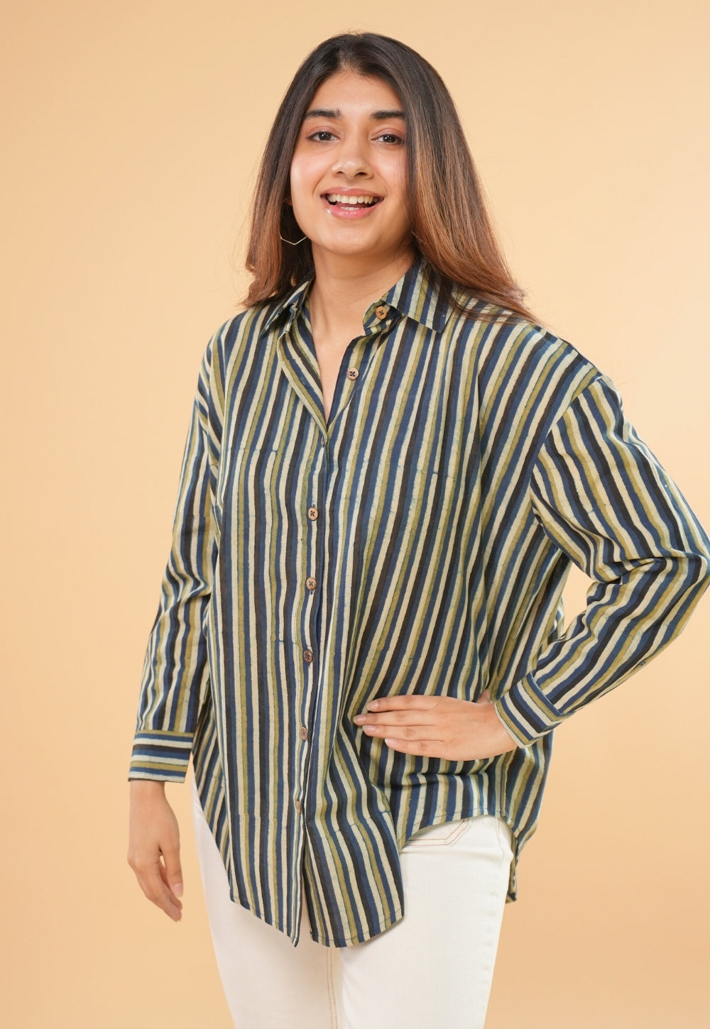 Ruhi Blue Ajrakh Cotton Straight Shirt