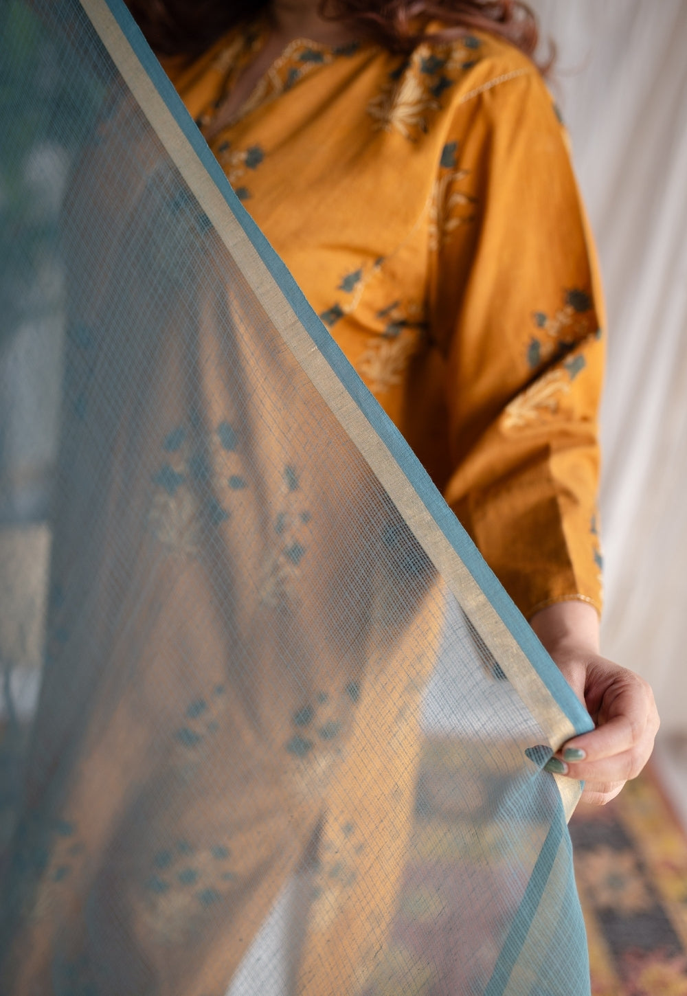 Blue Kota Doria Cotton Dupatta
