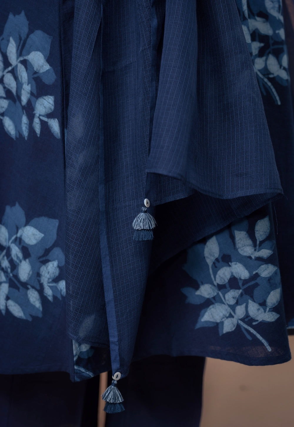 Blue Solid Kota Doria Dupatta with Tassels