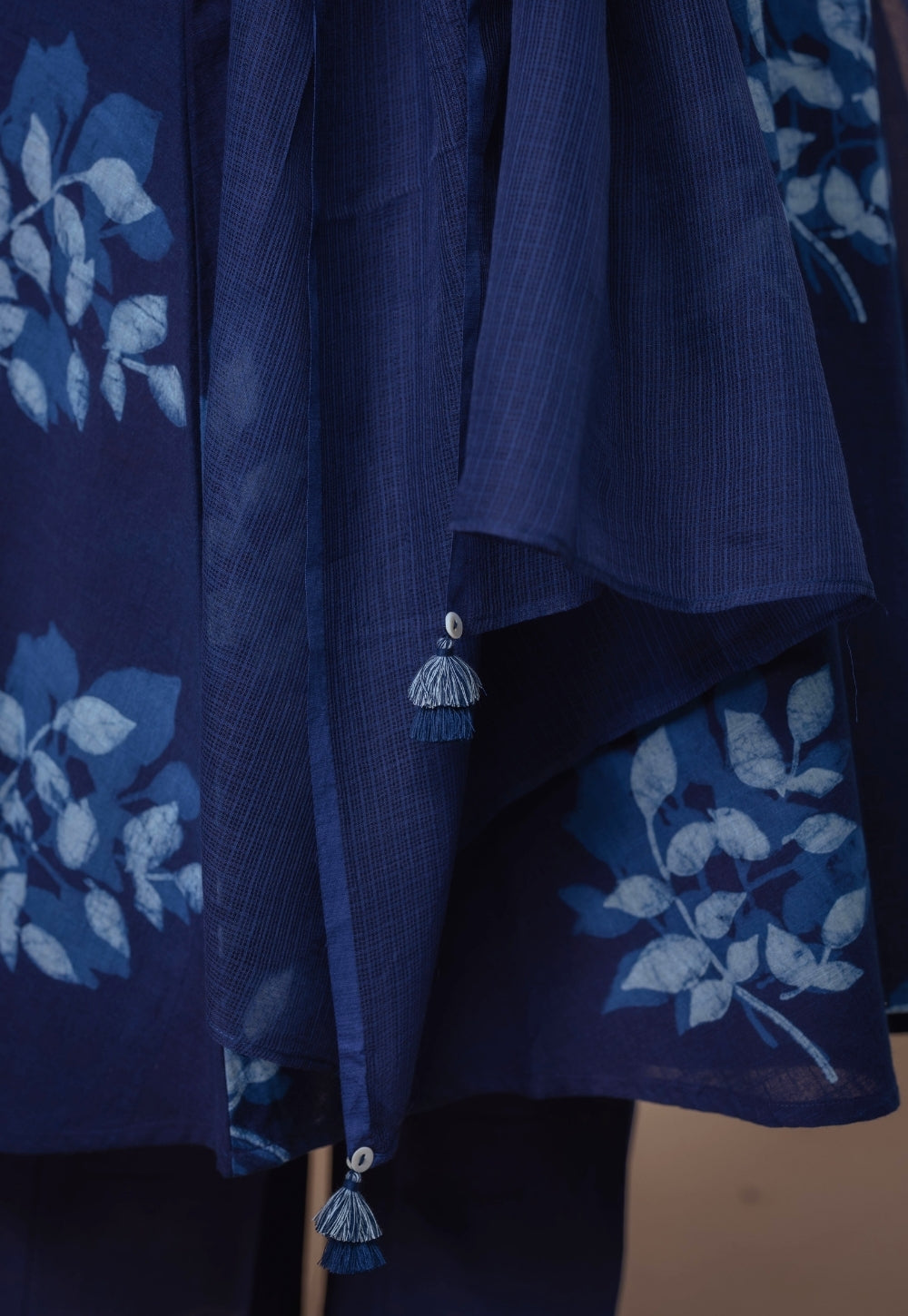 Blue Solid Kota Doria Dupatta with Tassels