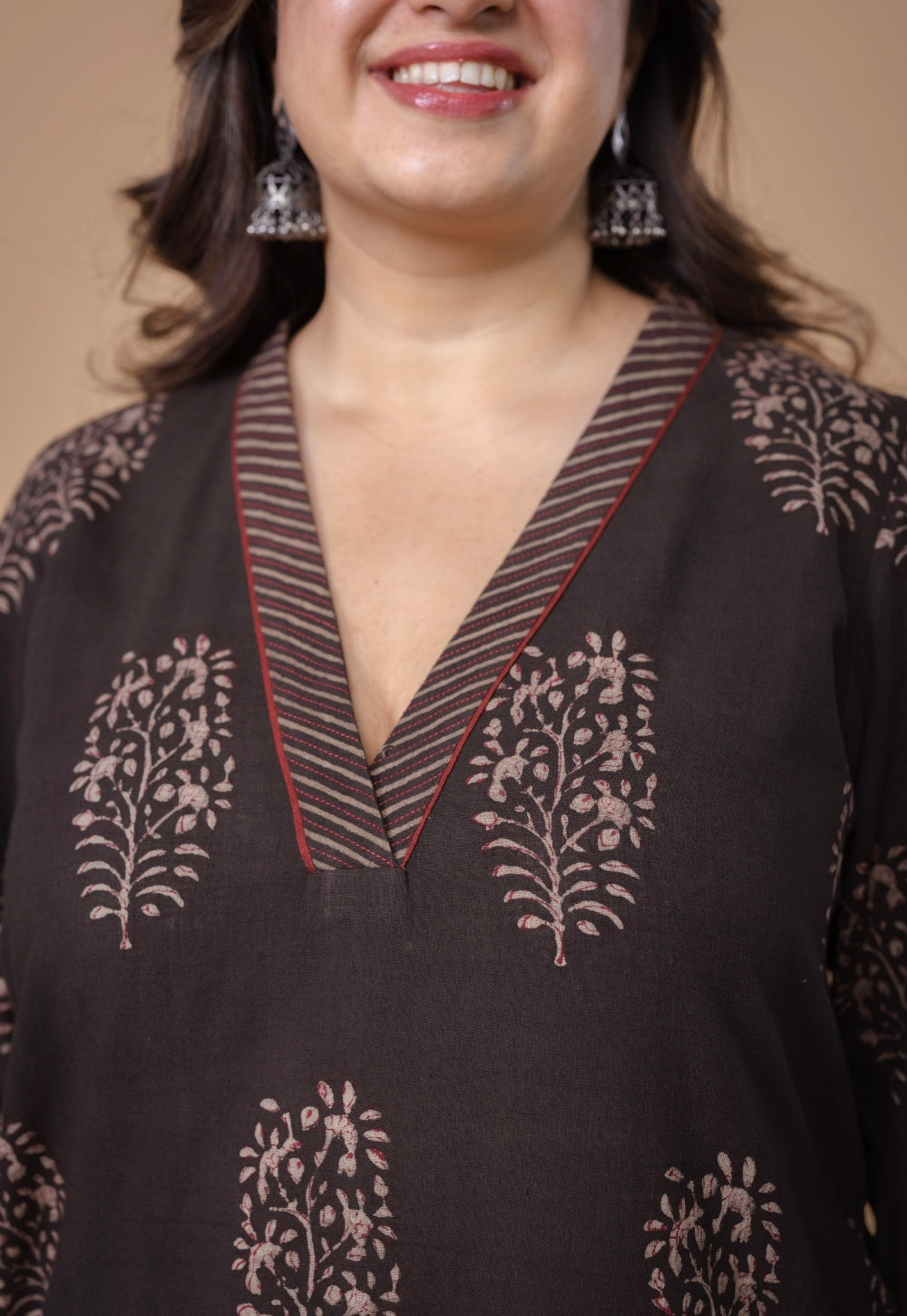 Zeenat Brown Dabu Slub Cotton Straight Kurta