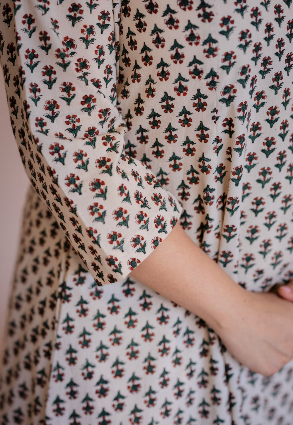 Malika Off White Bagru Cotton Kali Kurta