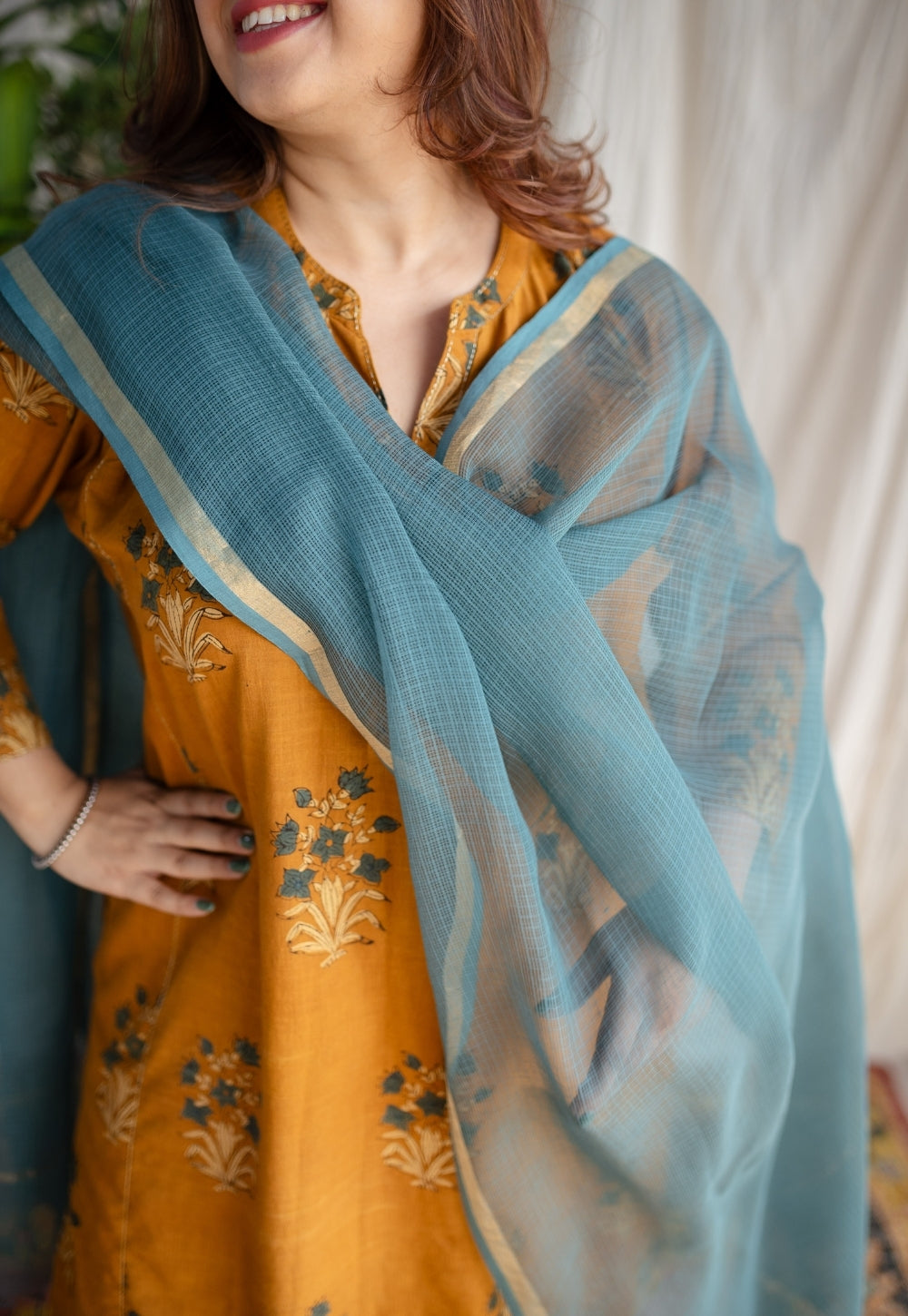 Blue Kota Doria Cotton Dupatta