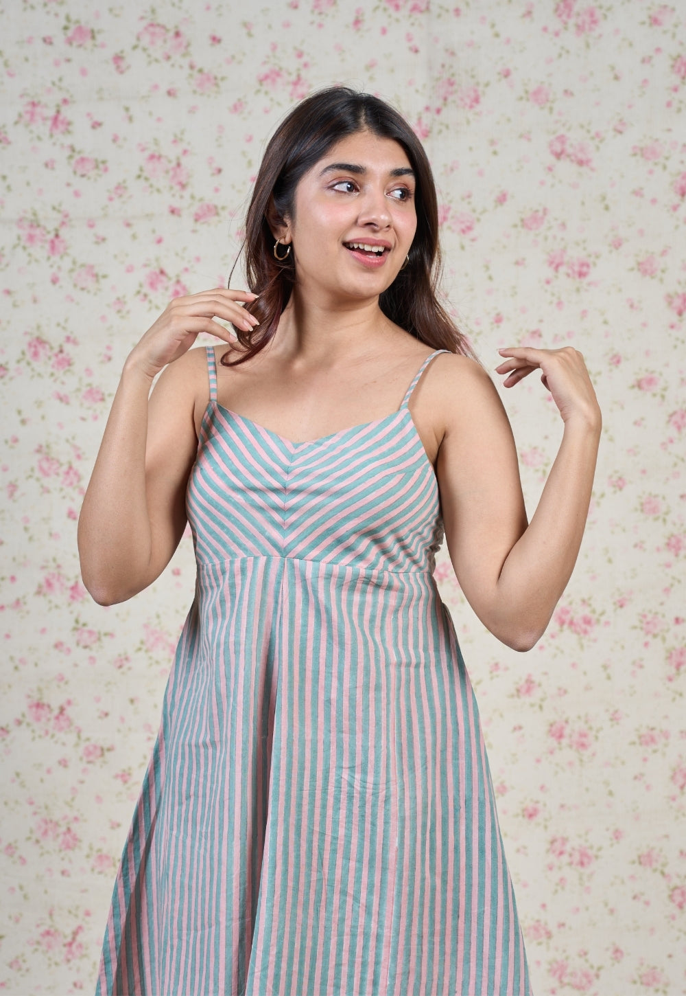 Ada Blue Sanganeri Handblock Printed Mul Cotton A Line Dress