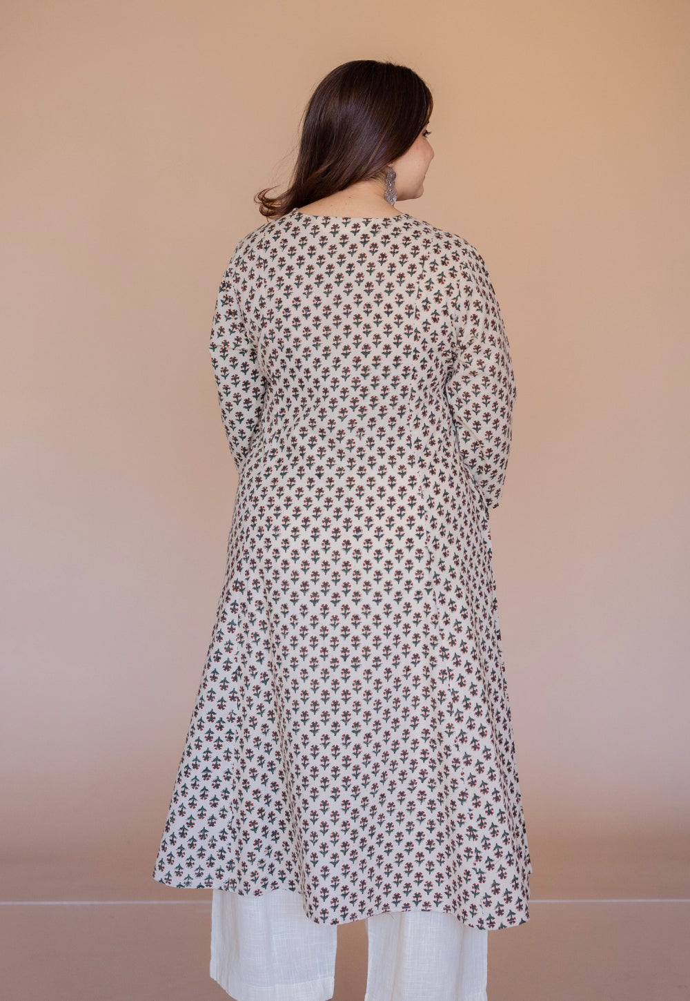 Malika Off White Bagru Cotton Kali Kurta