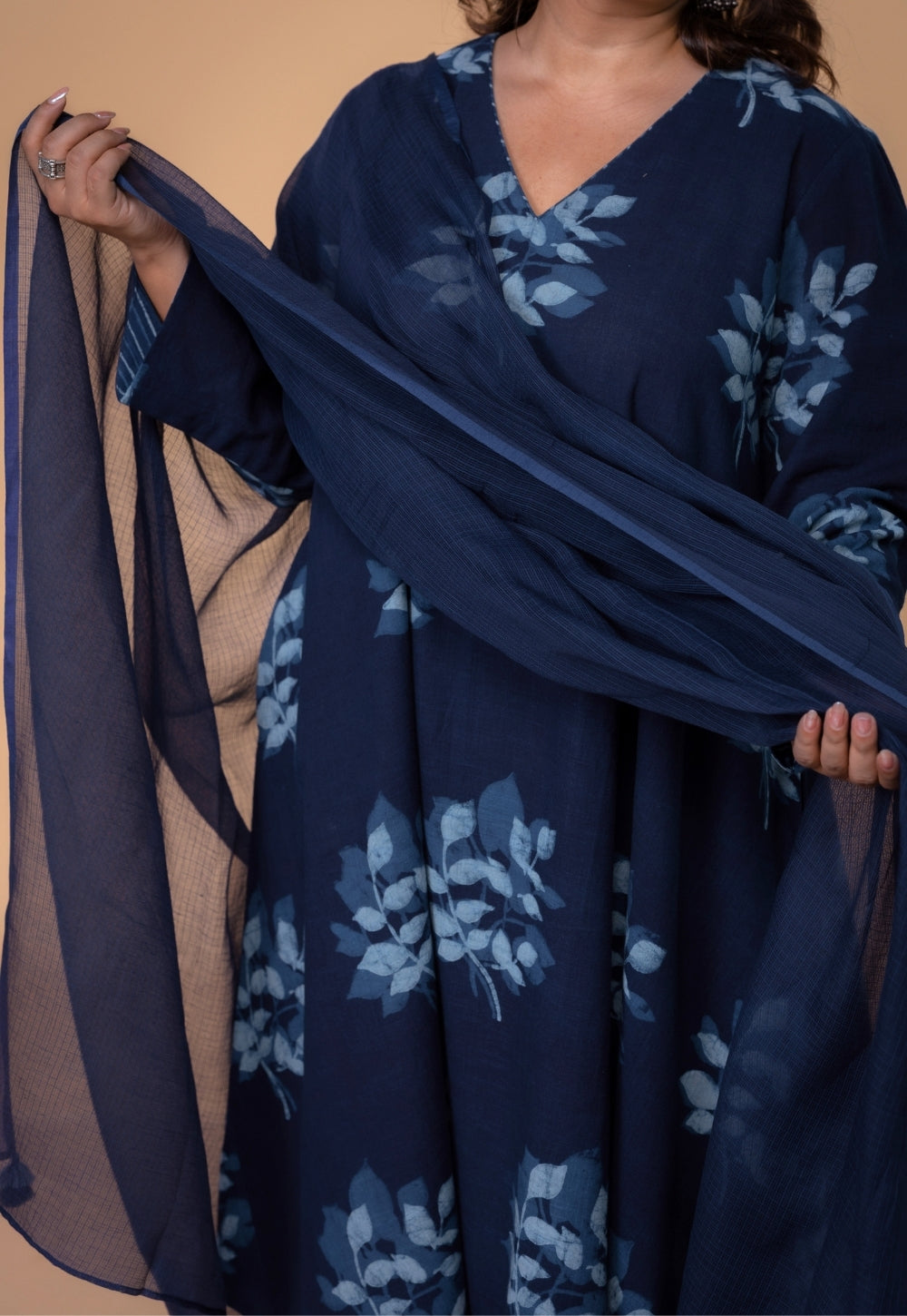 Blue Solid Kota Doria Dupatta with Tassels