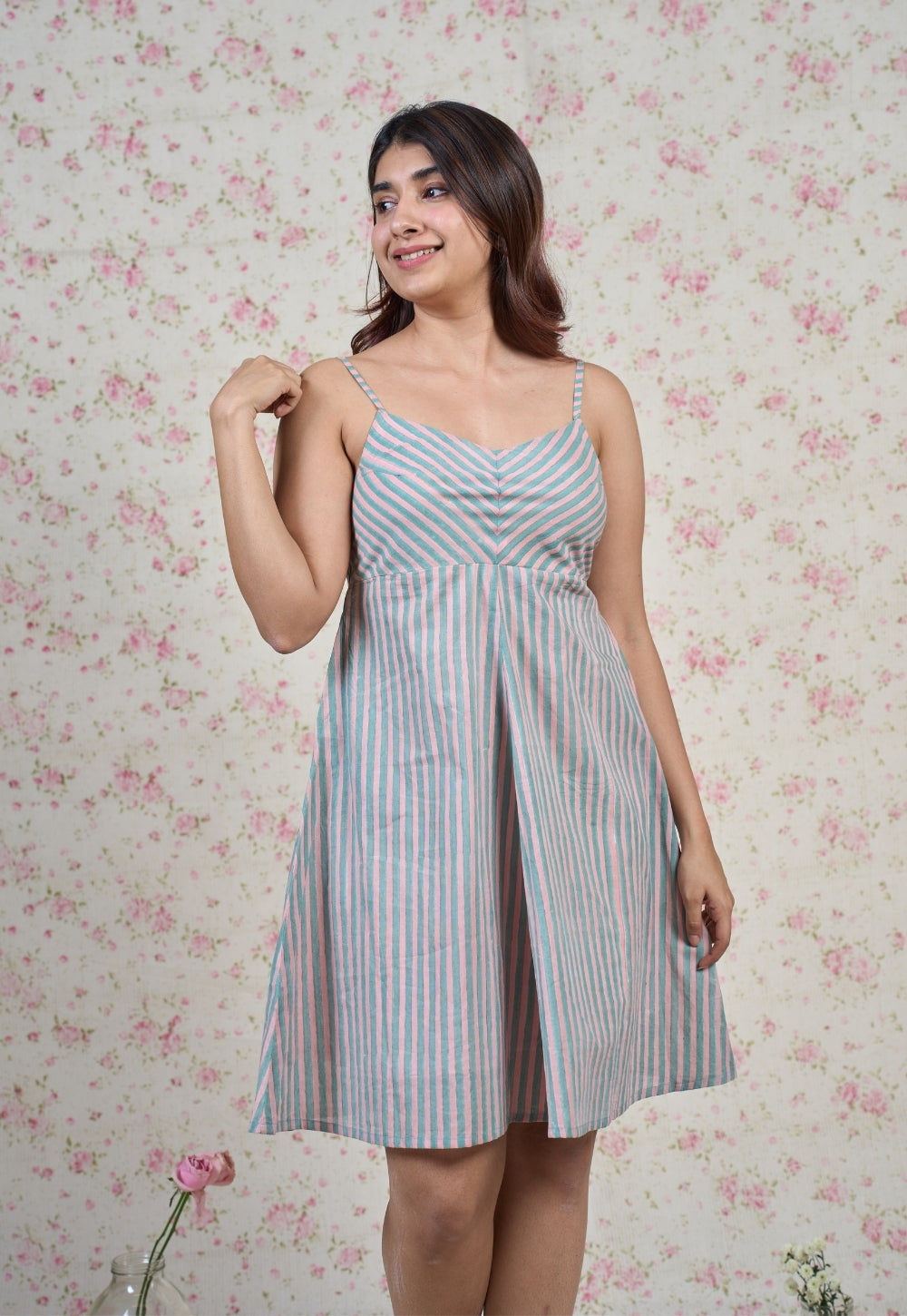 Ada Blue Sanganeri Handblock Printed Mul Cotton A Line Dress