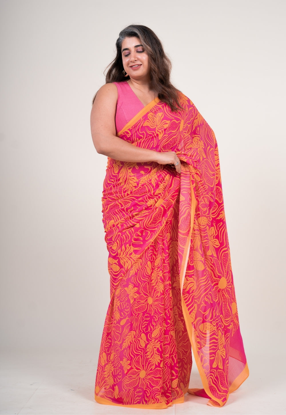 Pihu Hot pink Georgette Printed Saree