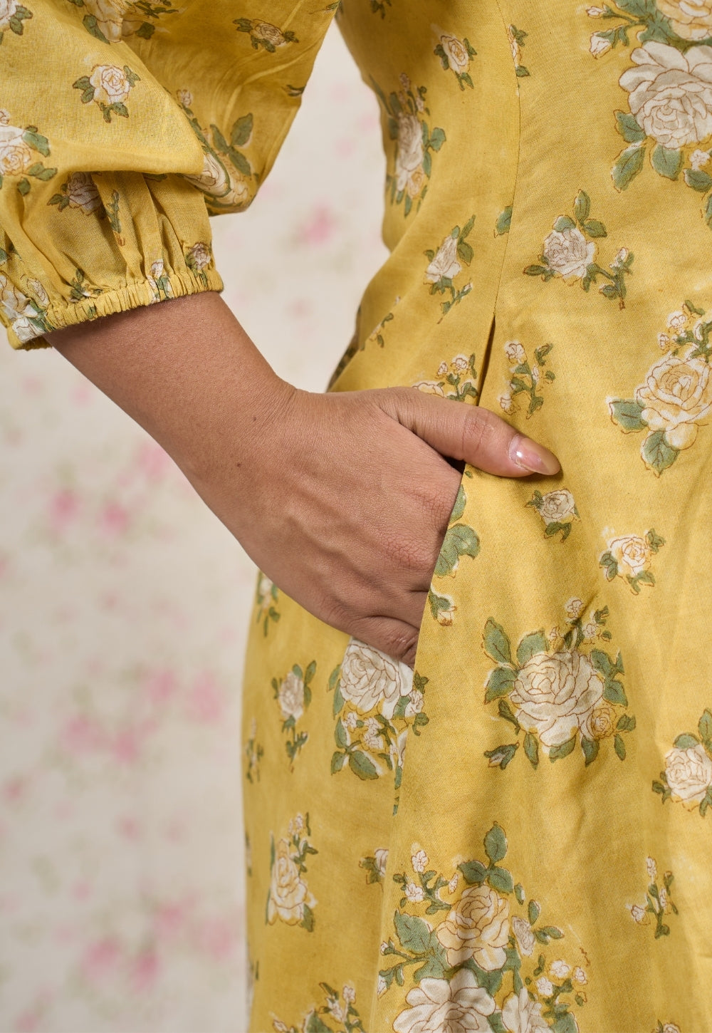 Hazel Yellow Sanganeri Mul Cotton A Line Dress