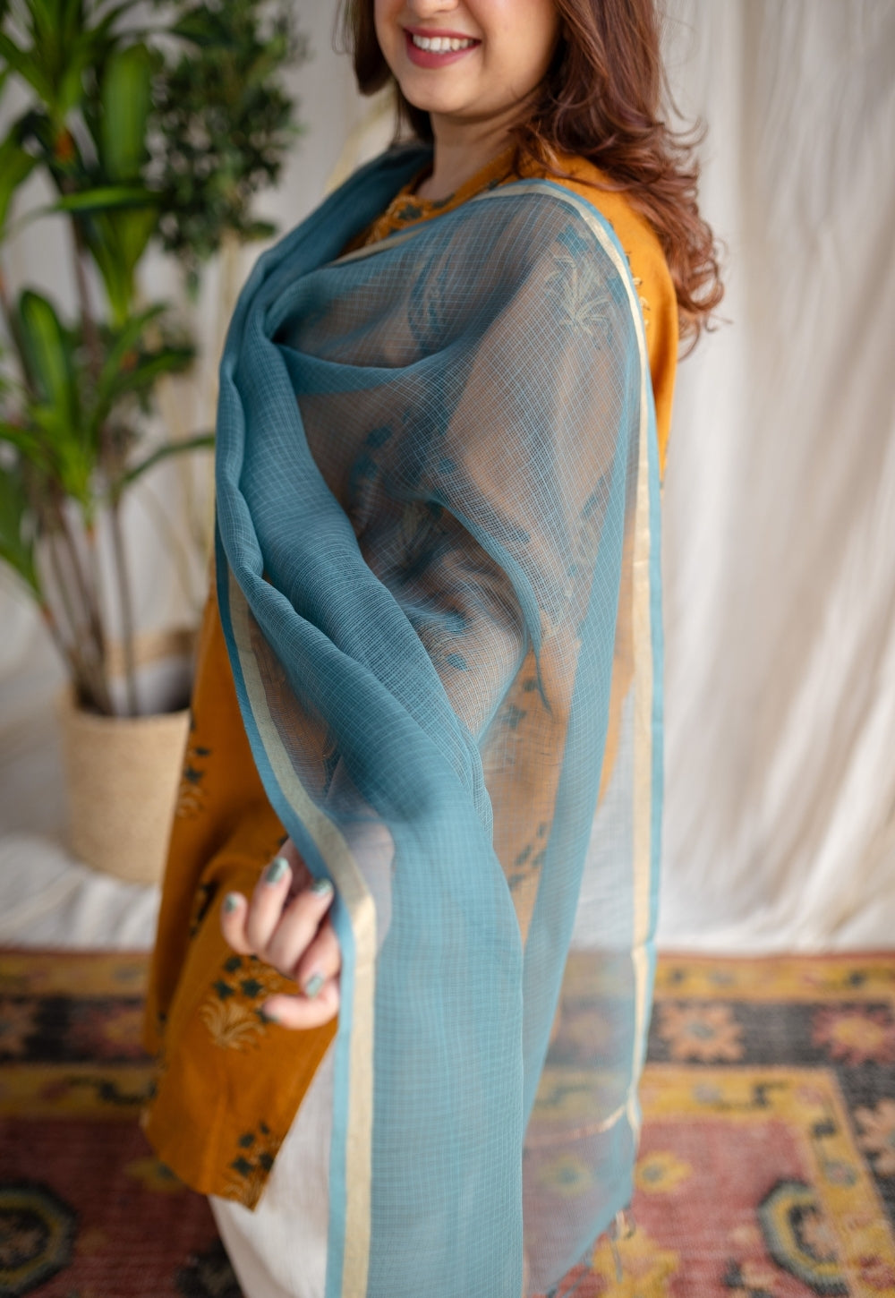 Blue Kota Doria Cotton Dupatta