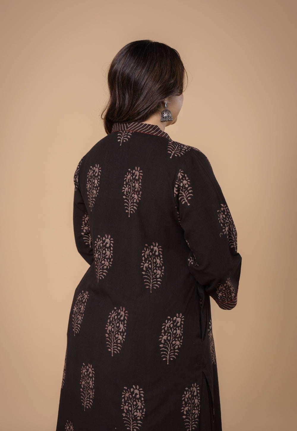 Zeenat Brown Dabu Slub Cotton Straight Kurta