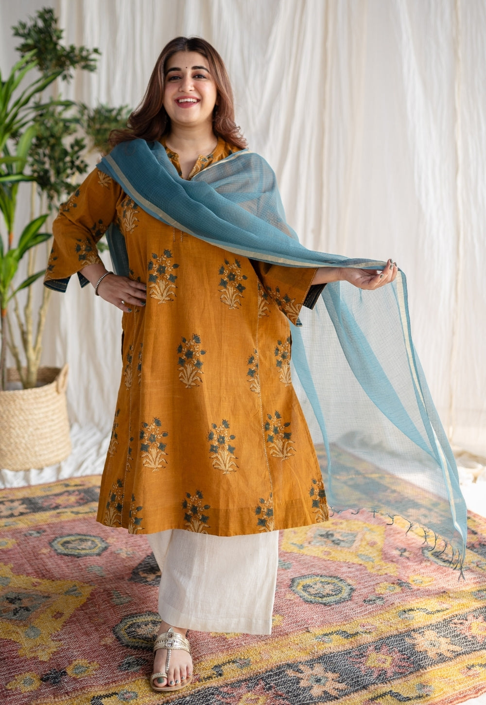 Blue Kota Doria Cotton Dupatta