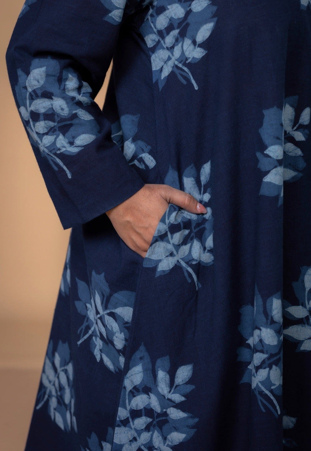 Shrusti Blue Dabu Slub Cotton A Line Kurta