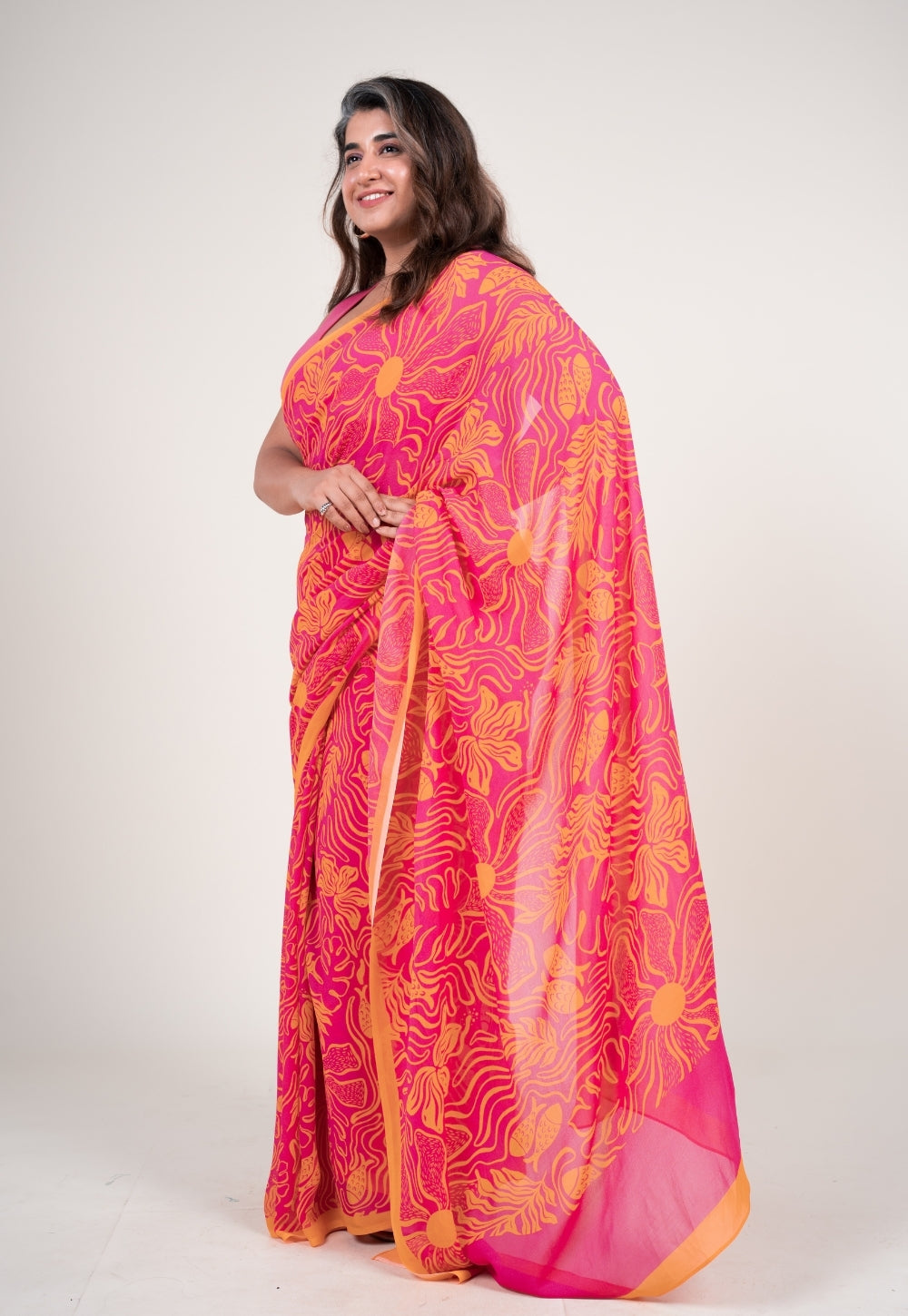 Pihu Hot pink Georgette Printed Saree