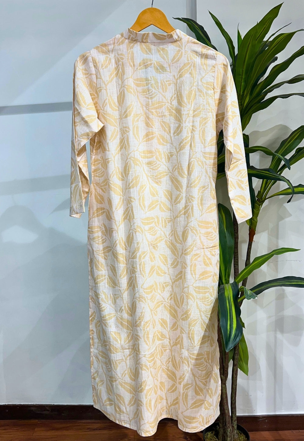 Avika Cream Hand Block Print Slub Cotton Straight Kurta