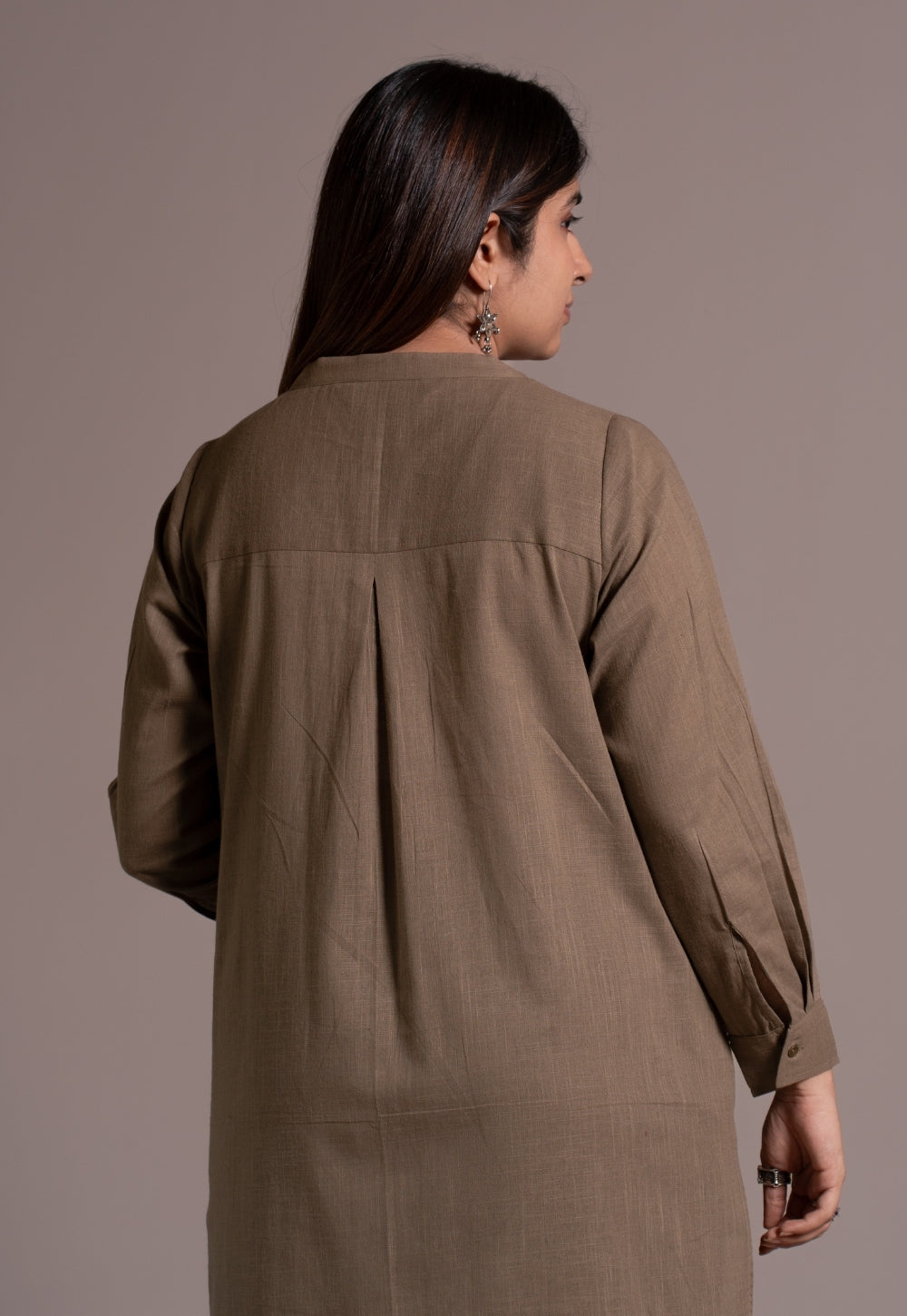 Khaki Grey Solid Slub Cotton Straight Kurta - DyeVerse