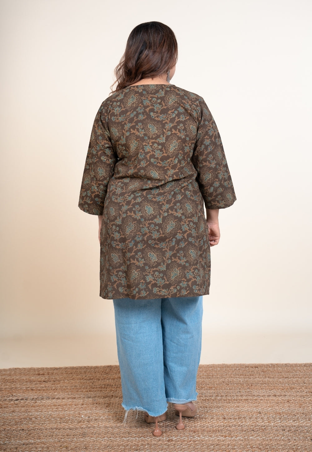 Anvi Brown Ajrakh Cotton Straight Short Top
