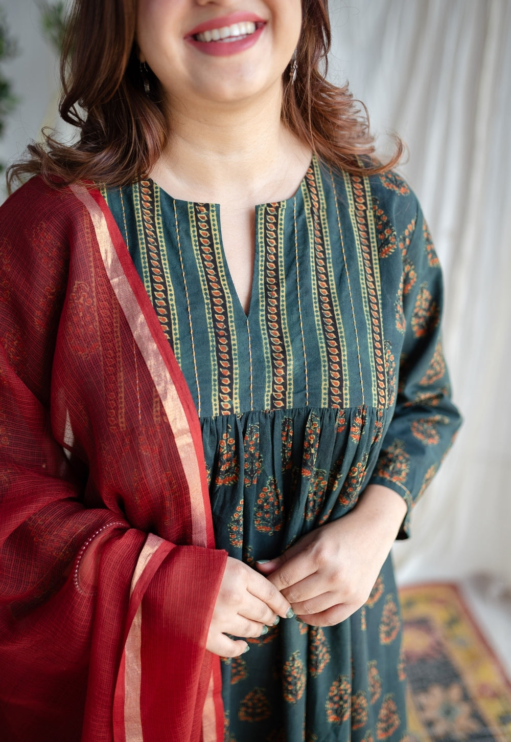 Red Kota Doria Cotton Dupatta