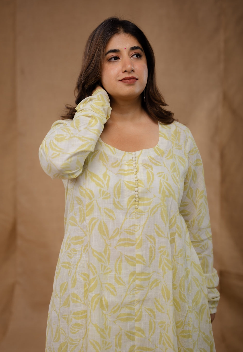 Akrita Green Hand Block Print Slub Cotton Kali Kurta