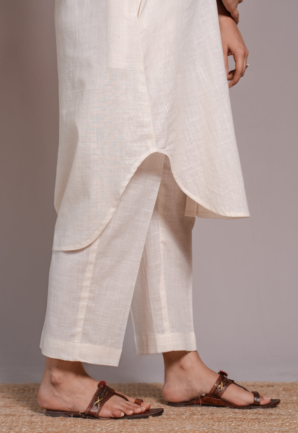 Off White Solid Slub Cotton Co-Ord Set - DyeVerse