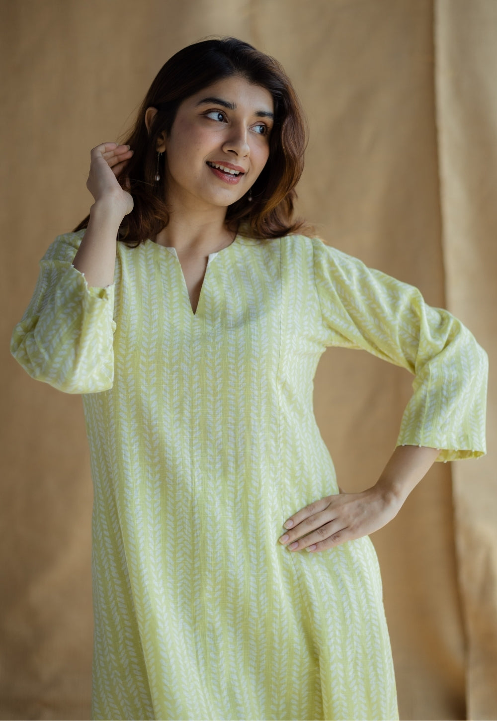 Malika Lime Green Hand Block Print Slub Cotton Kali Kurta with Hand Embroidery