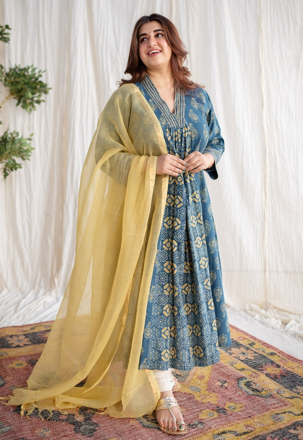 Lemon Yellow Kota Doria Cotton Dupatta