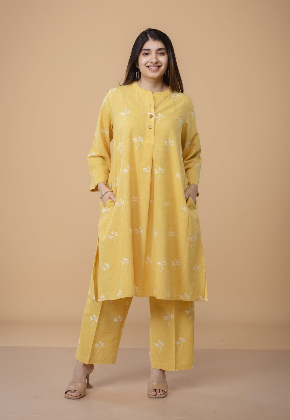 Ayaat Yellow Dabu Slub Cotton Anti-Fit Co-ord Set